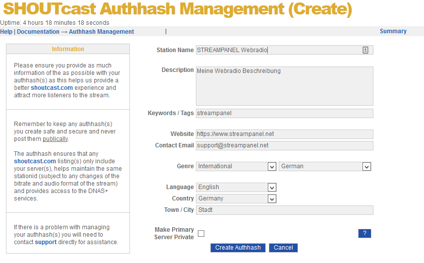 SHOUTcast V2 Server auf der SHOUTcast.com Plattform registrieren (Vor SHOUTcast v2.6) SHOUTcast V2 Server auf der SHOUTcast.com Plattform registrieren (Vor SHOUTcast v2.6)